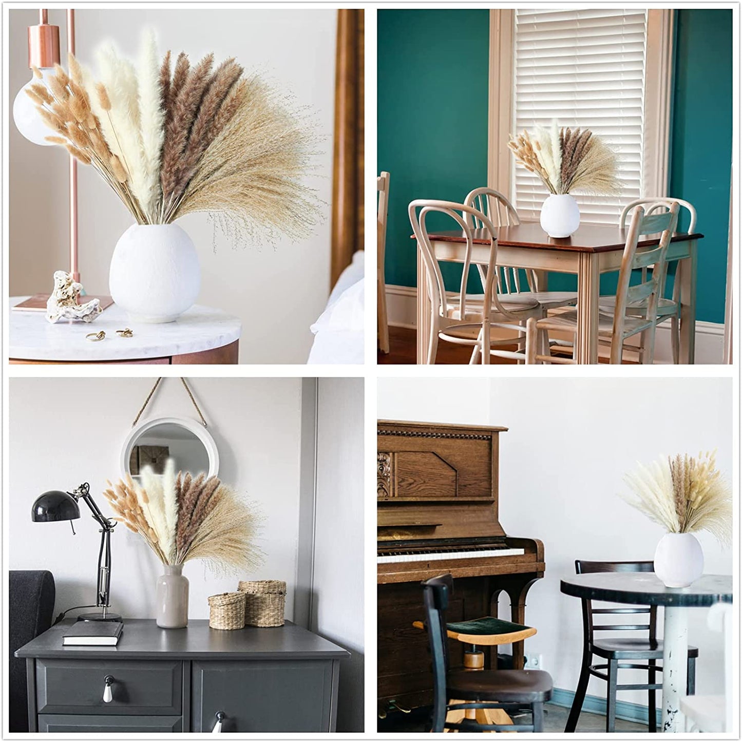 Dried Pampas Grass Decoration, 100 Pieces of Pampas Grass with Bunny Tails Dried Flowers, Reed Grass Bouquet for Wedding Boho Flowers and Home Table Decoration, Rustic Farmhouse Party