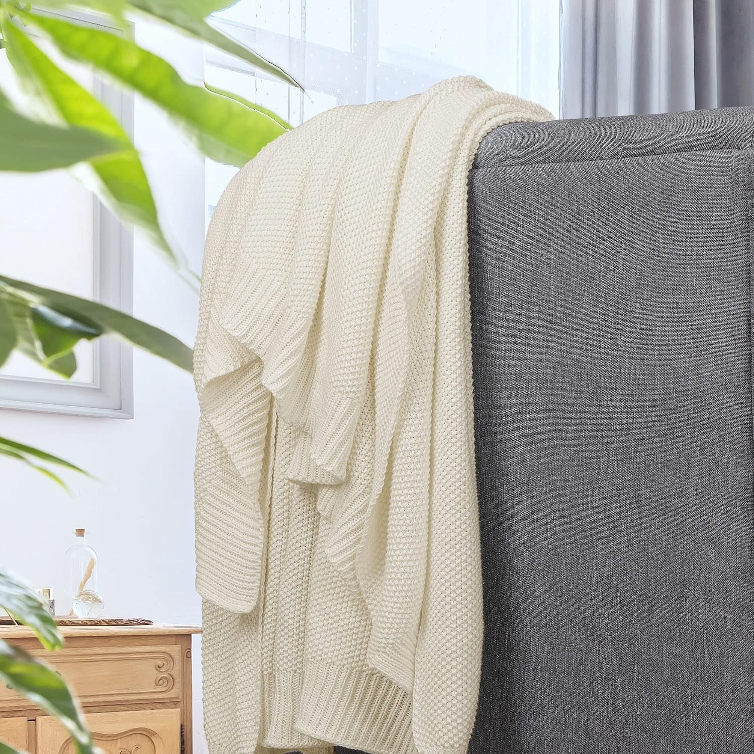Cotton Knitted Throw Blanket - Beige 130X150Cm