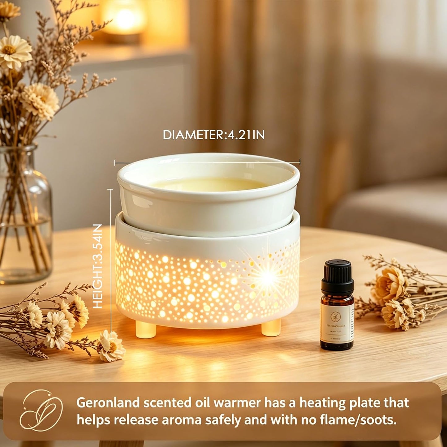 Electric Ceramic 3-In-1 Wax Melt Burner Warmer Glow-White