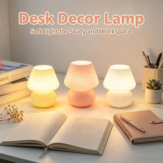 Mushroom LED Glass Table Lamp USB Dimming for Home Study Desk Atmosphere Light Bedroom Bedside Decoration Night Light Table Lamp