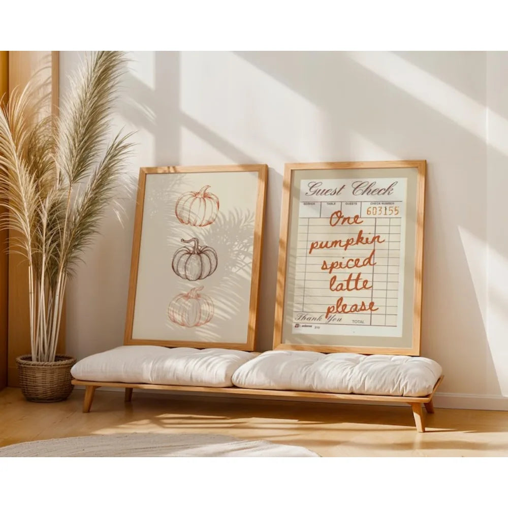 3 Pieces of Frameless Retro Farmhouse Pumpkin Patch Printing,Guest Check Poster,Pumpkin Spice Autumn Decor,Living Room Decor