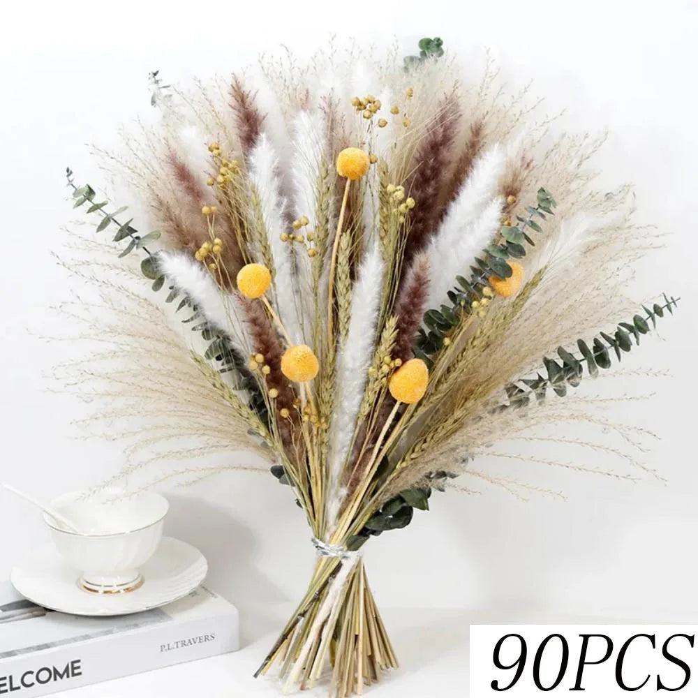 Natural Dried Flower Bouquet Pampas Grass Cotton Stems Bunny Tails Rustic Boho Home Decor Eucalyptus Lavender Wheat Wedding Gift