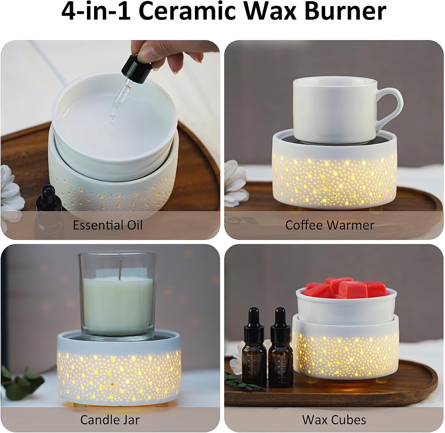 Electric Ceramic 3-In-1 Wax Melt Burner Warmer Glow-White