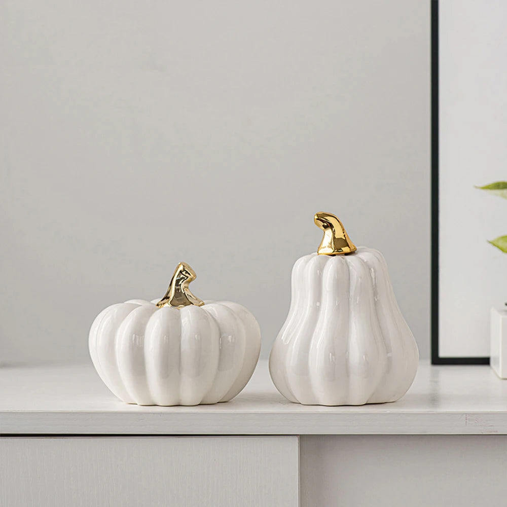 European Style Gold or White Ceramic Funny Vegetable Pumpkin Ornament Home Figurines Arts Crafts Desk Decor Statues Sculpture
