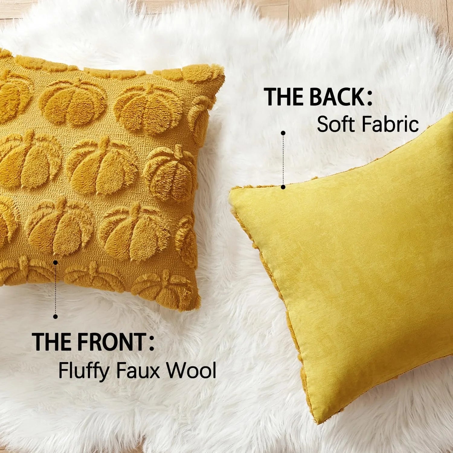 Fall Pumpkin Pillow Covers 45X45Cm Fall Decorations Autumn Yellow Throw Pillow Cases Soft Plush Faux Fur Wool Couch Cushion Case
