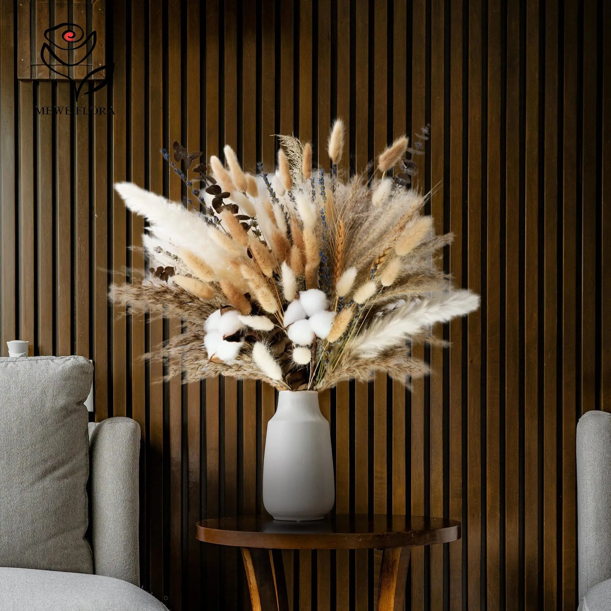 Natural Dried Flower Bouquet Pampas Grass Cotton Stems Bunny Tails Rustic Boho Home Decor Eucalyptus Lavender Wheat Wedding Gift