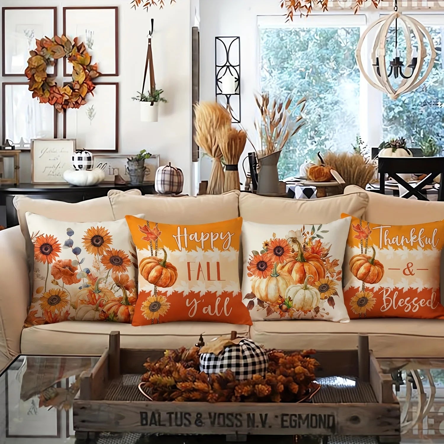 4Pcs Autumn Velvet Pillow Covers, Farmhouse Decor, Maple Leaf, Floral Pumpkin, Fall Decoration, Sofa Cushion Cover - Single-Side