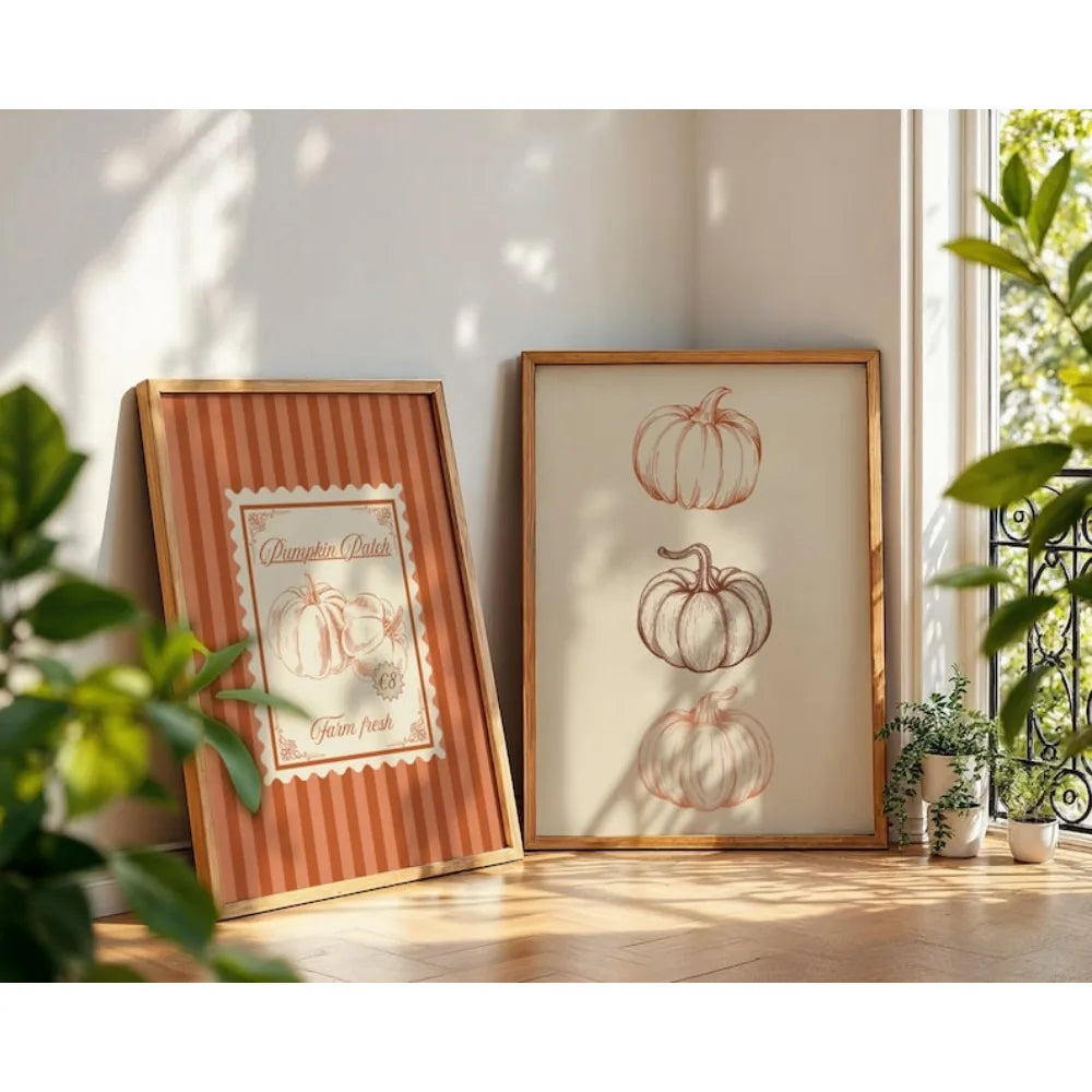 3 Pieces of Frameless Retro Farmhouse Pumpkin Patch Printing,Guest Check Poster,Pumpkin Spice Autumn Decor,Living Room Decor