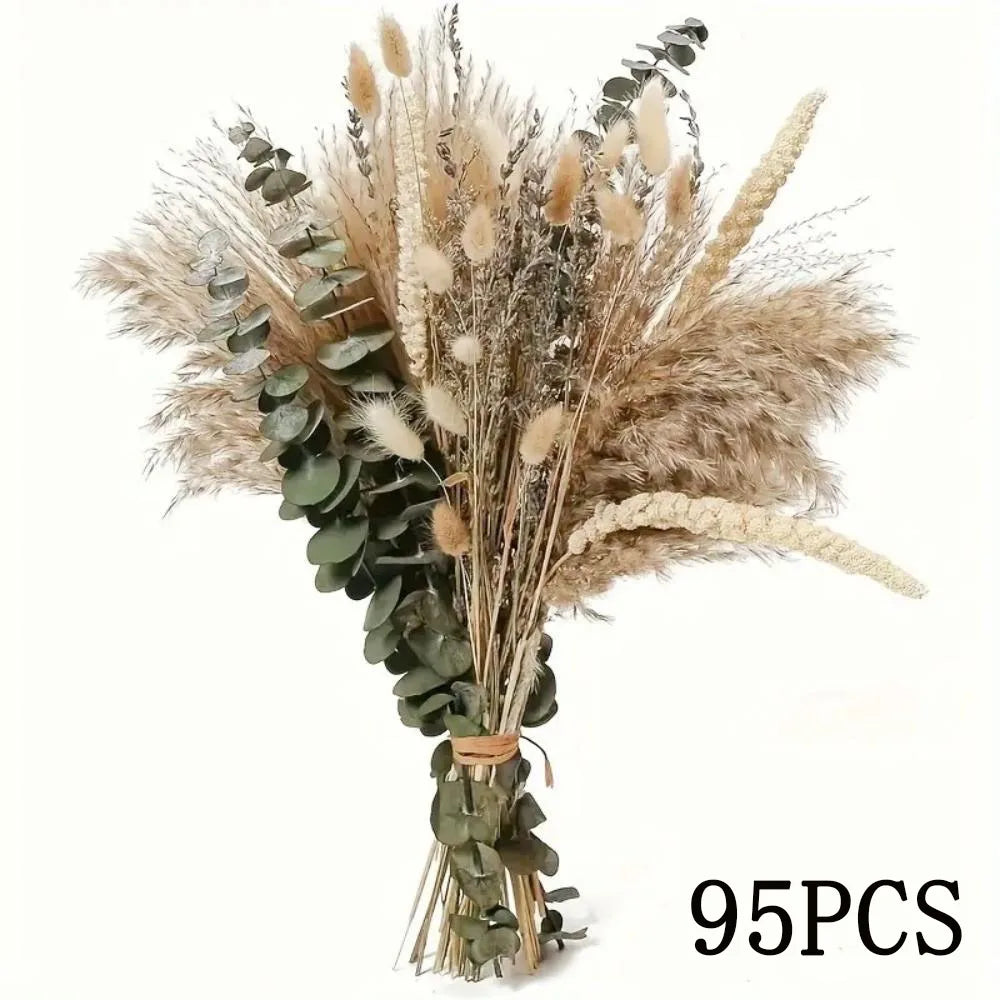 Natural Dried Flower Bouquet Pampas Grass Cotton Stems Bunny Tails Rustic Boho Home Decor Eucalyptus Lavender Wheat Wedding Gift