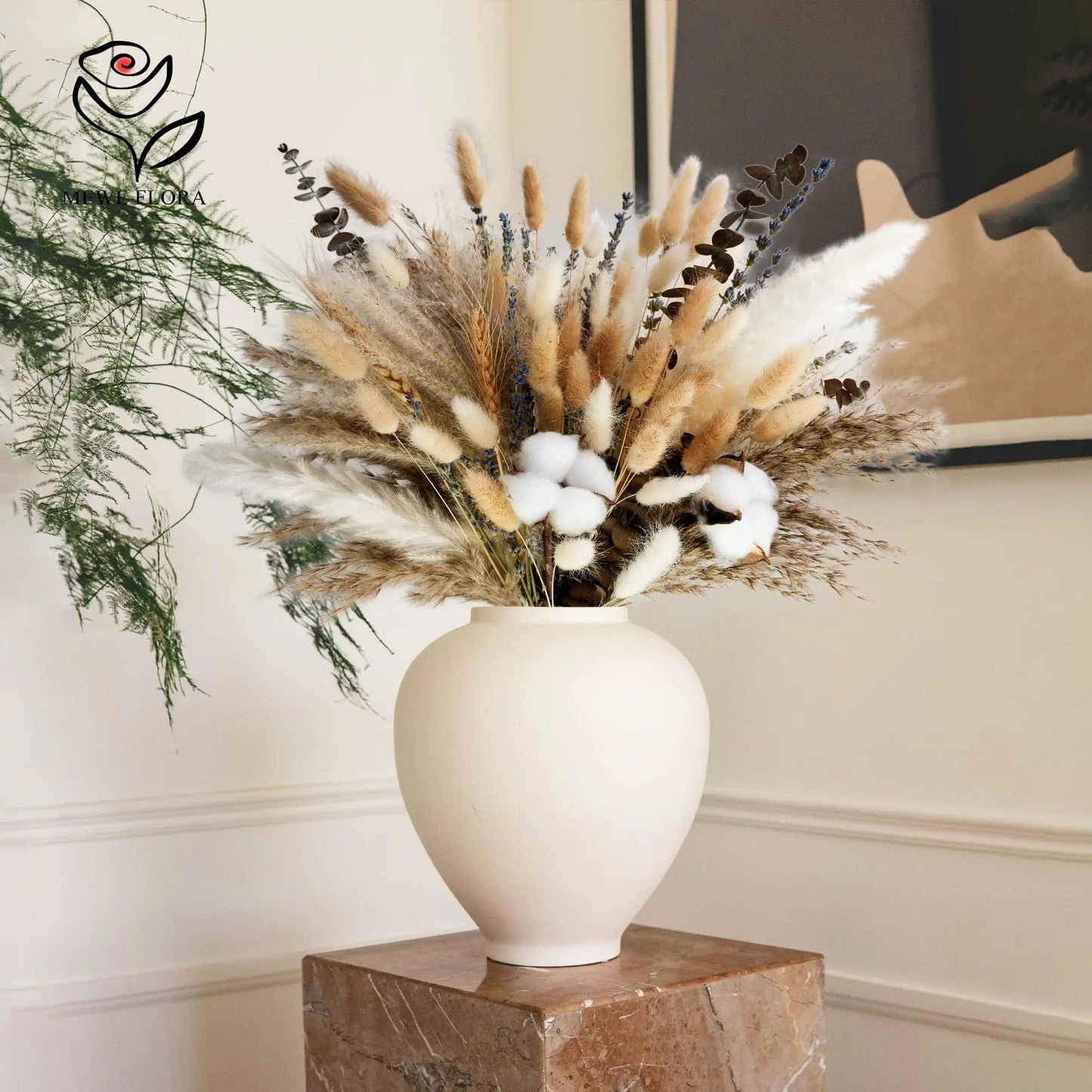 Natural Dried Flower Bouquet Pampas Grass Cotton Stems Bunny Tails Rustic Boho Home Decor Eucalyptus Lavender Wheat Wedding Gift