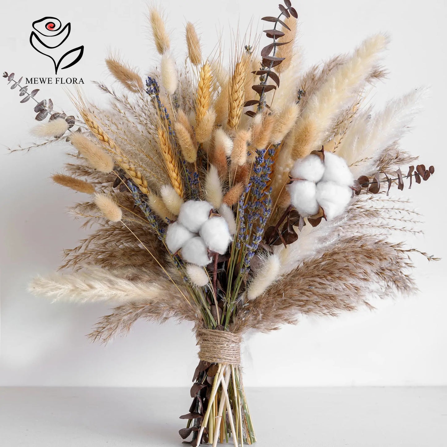 Natural Dried Flower Bouquet Pampas Grass Cotton Stems Bunny Tails Rustic Boho Home Decor Eucalyptus Lavender Wheat Wedding Gift
