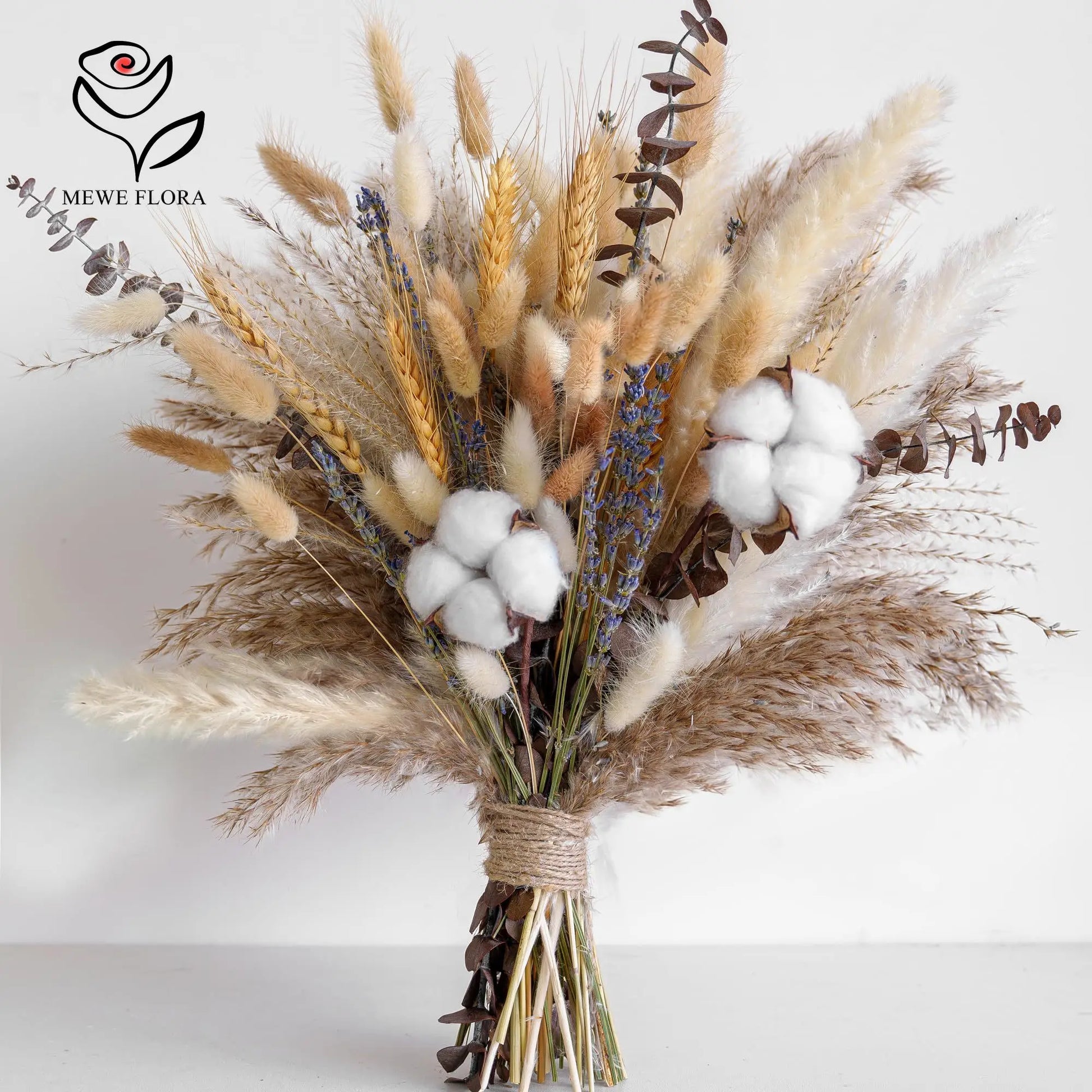Natural Dried Flower Bouquet Pampas Grass Cotton Stems Bunny Tails Rustic Boho Home Decor Eucalyptus Lavender Wheat Wedding Gift