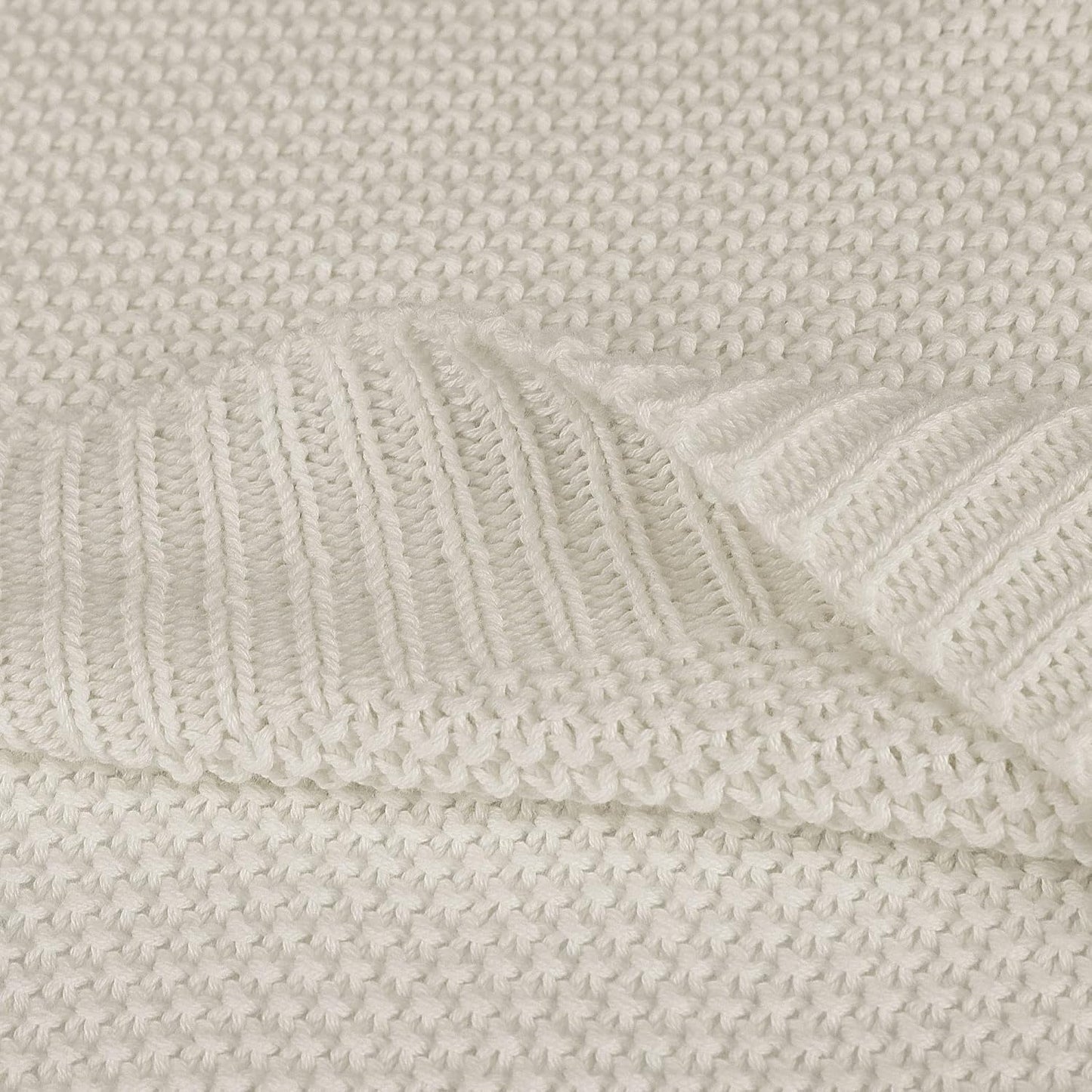 Cotton Knitted Throw Blanket - Beige 130X150Cm
