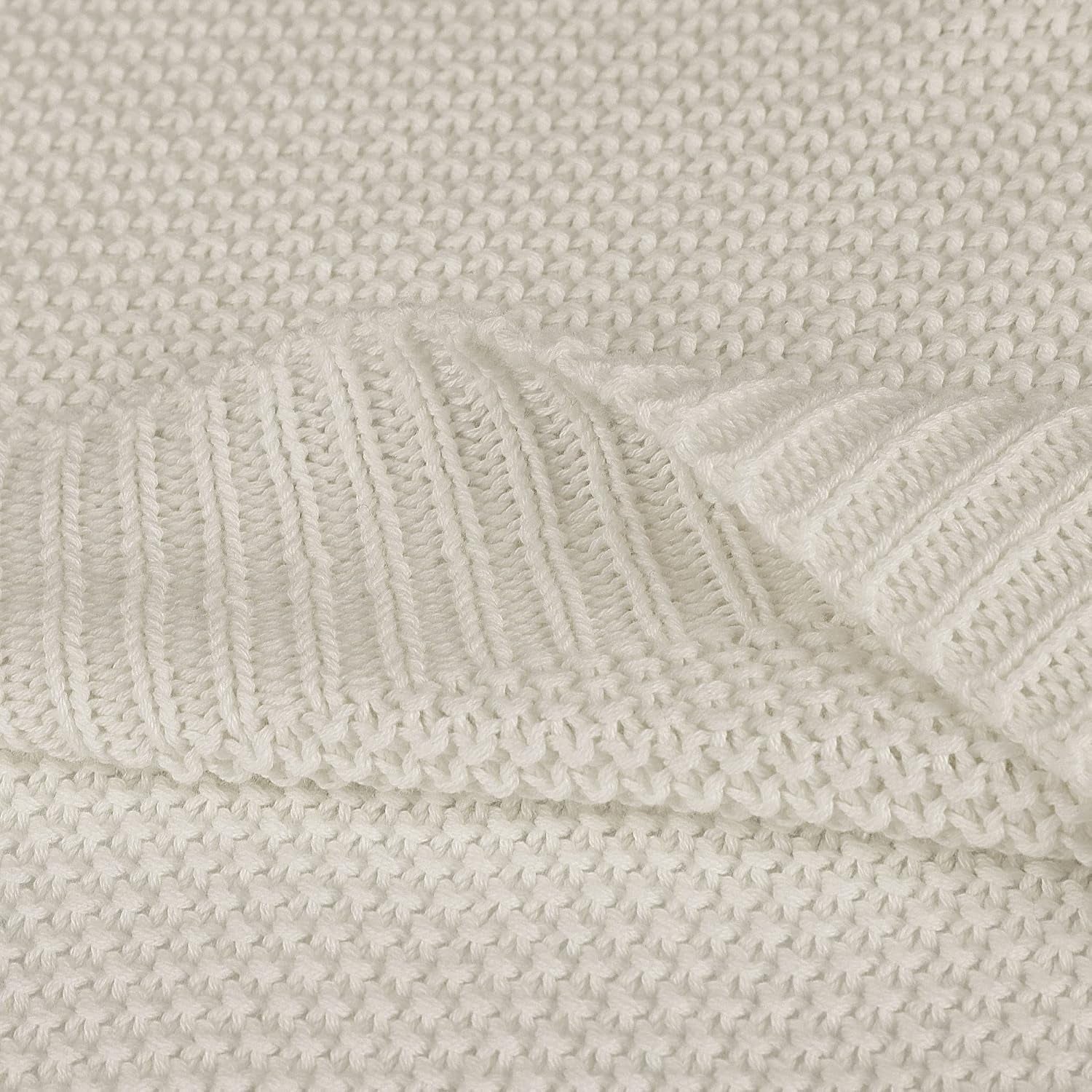 Cotton Knitted Throw Blanket - Beige 130X150Cm