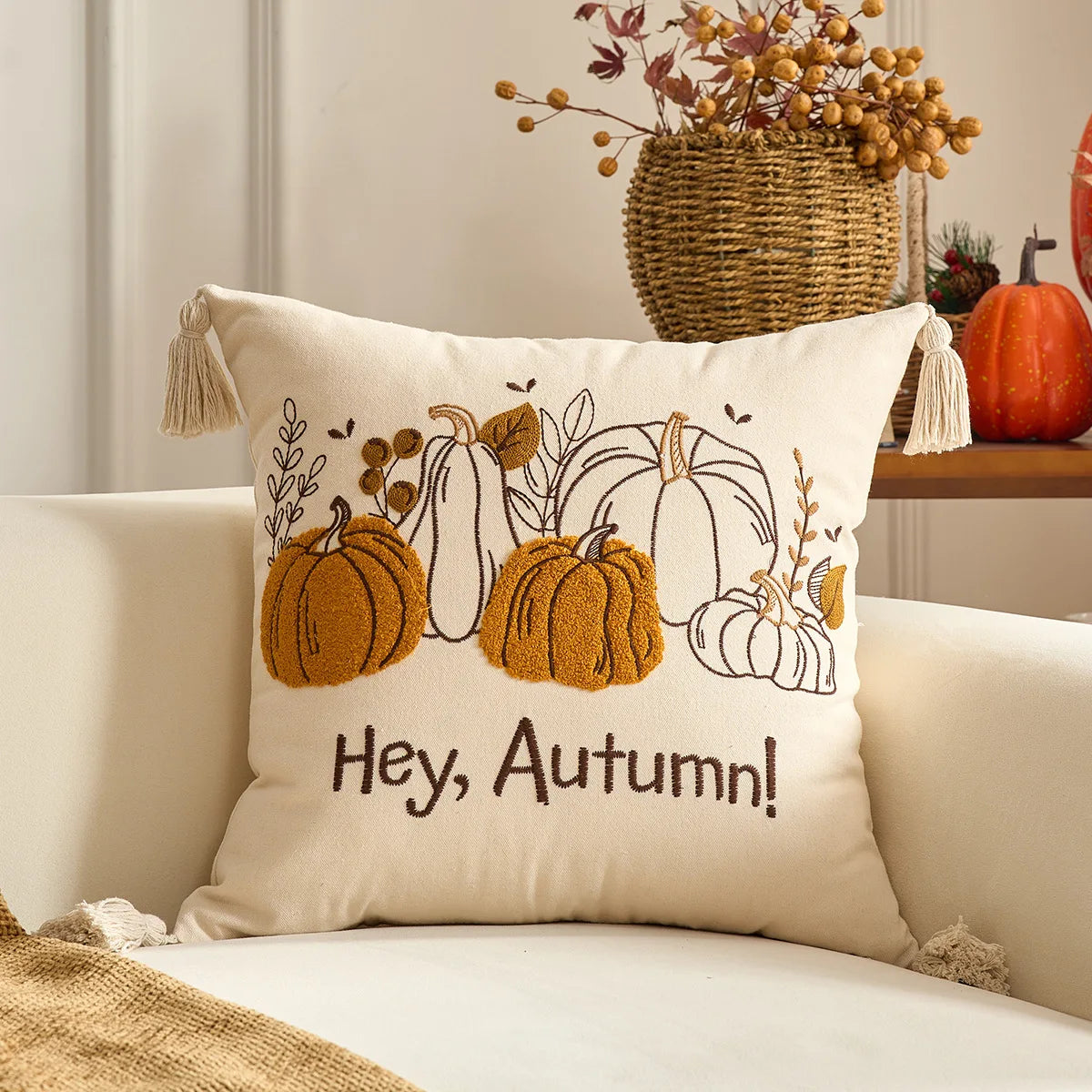 Pumpkin Tufted Velvet Throw Pillow Cover 30X50/45X45CM Autumn Cushion Cover Maple Leaves Decor Home Decorative Pillowcase