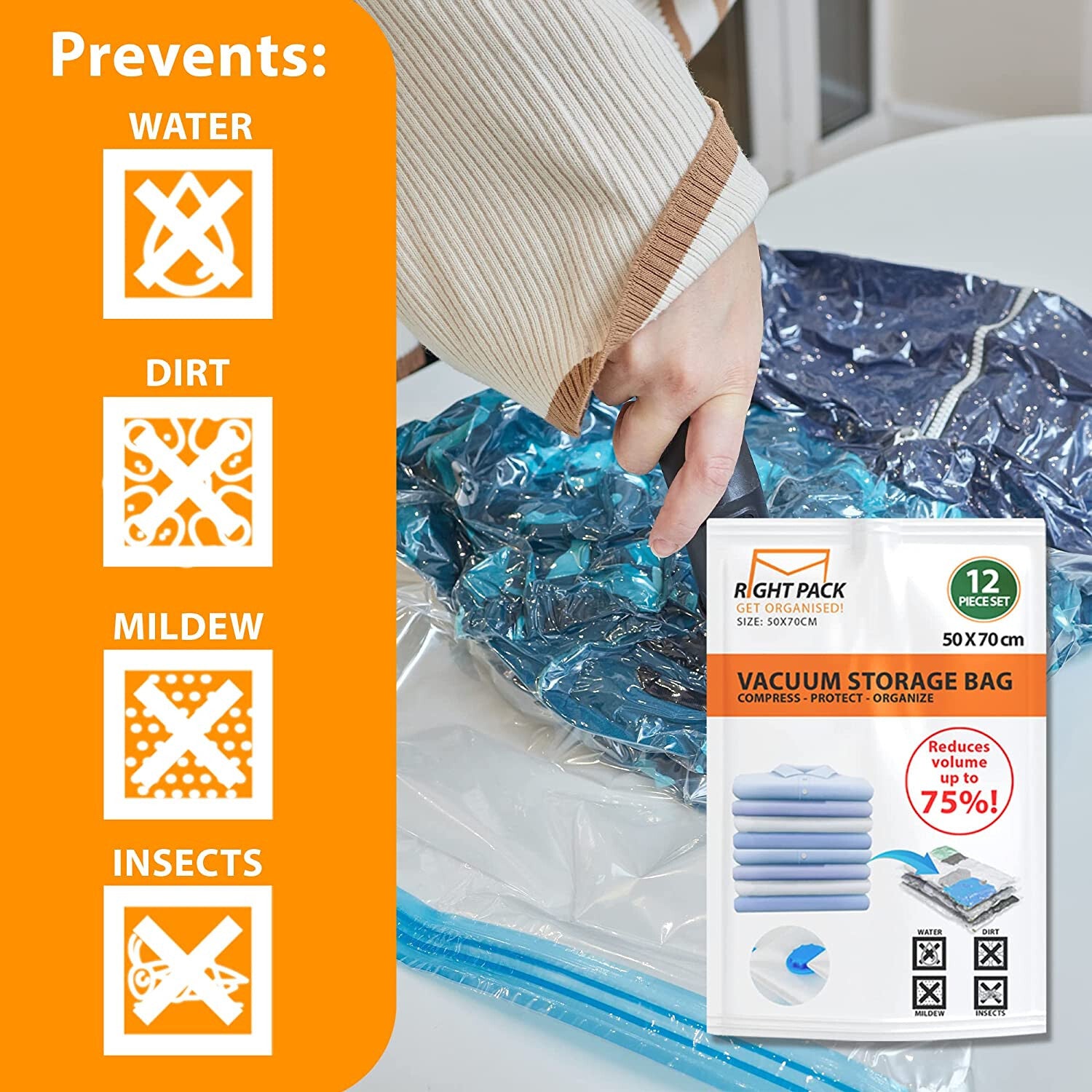 12 X LARGE SPACE SAVING VACUUM STORAGE BAGS CLOTHES BEDDING ORGANIZER VACUM