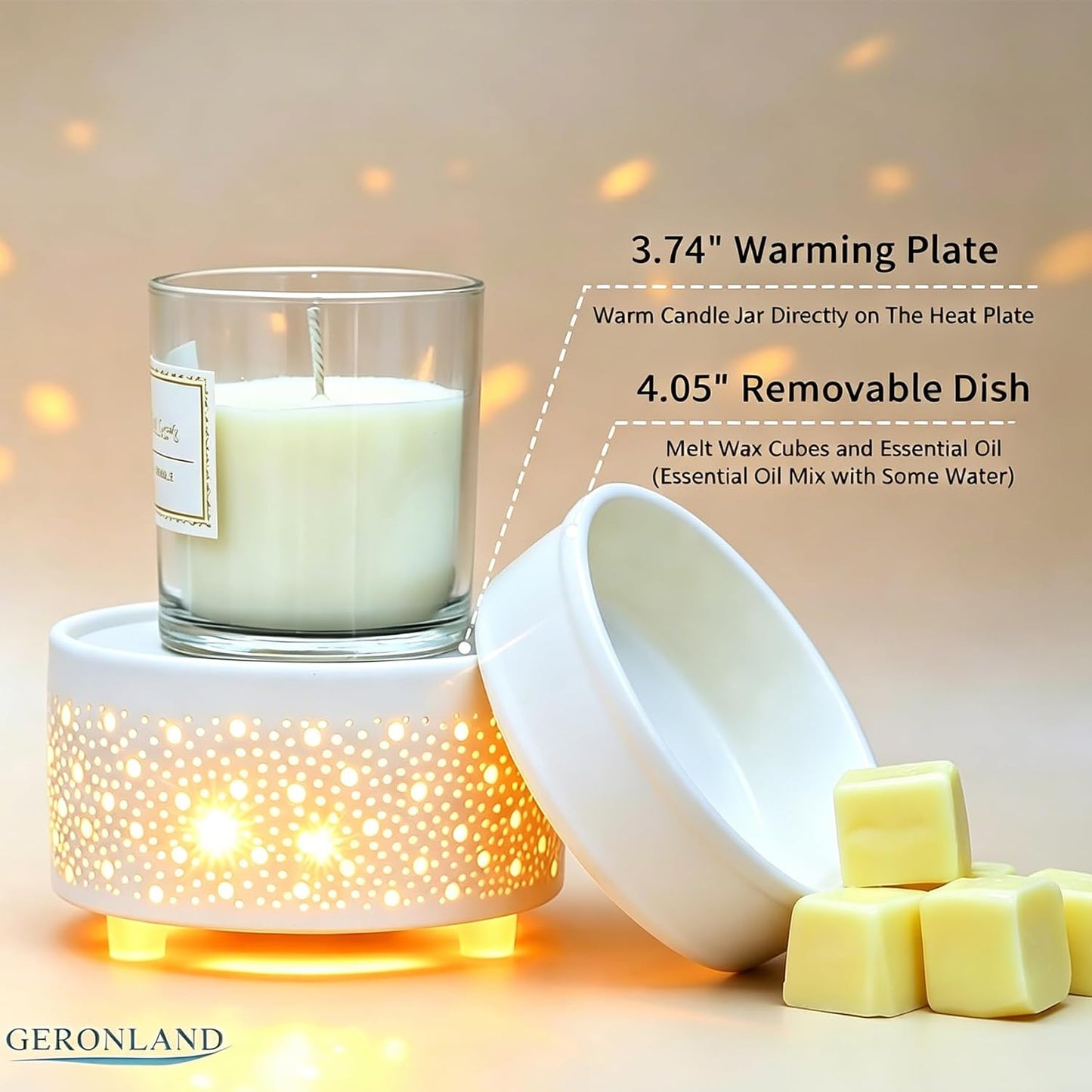 Electric Ceramic 3-In-1 Wax Melt Burner Warmer Glow-White