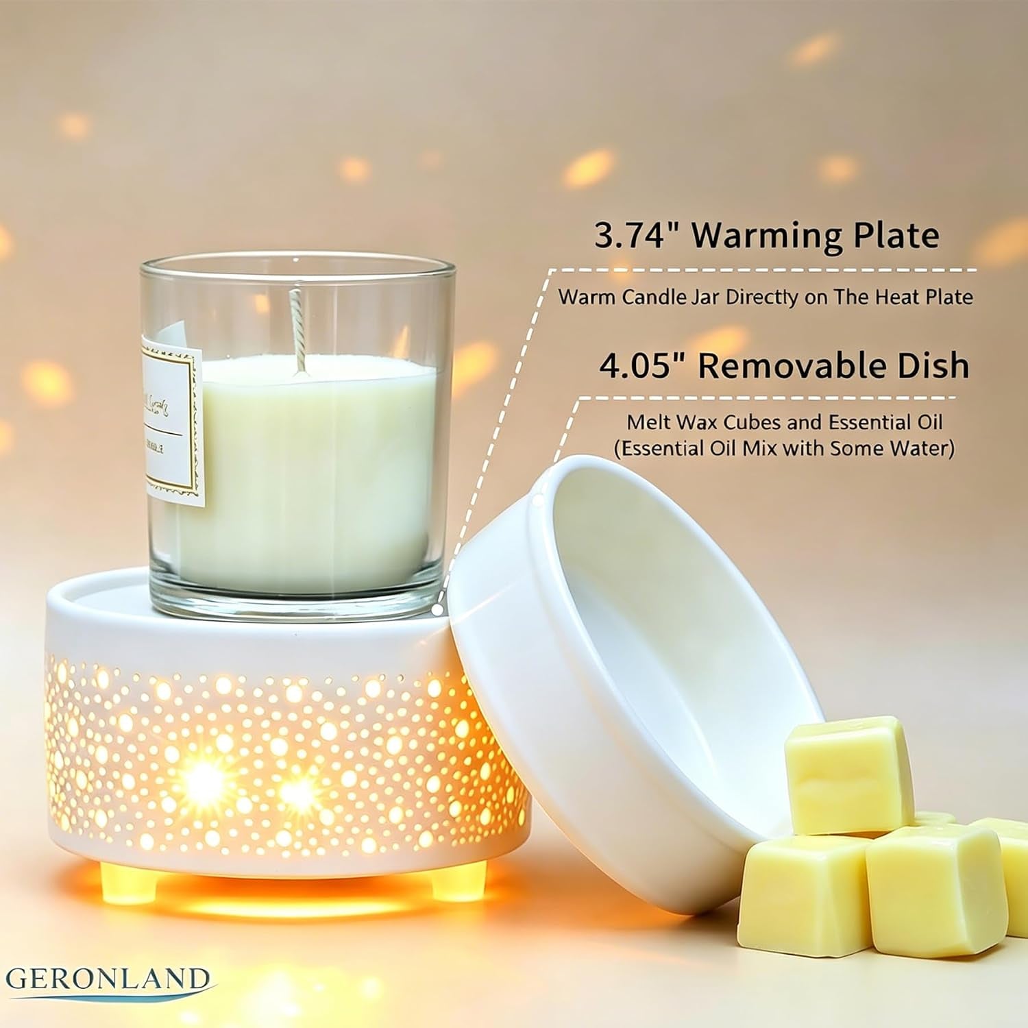 Electric Ceramic 3-In-1 Wax Melt Burner Warmer Glow-White