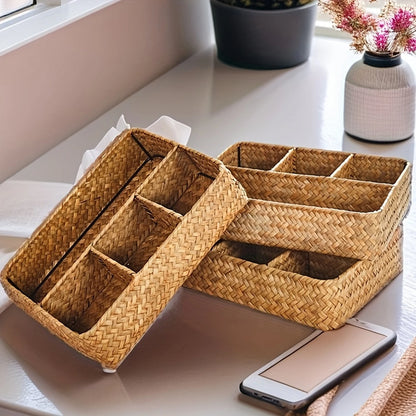 Woven Willow Storage Basket — Four Compartments