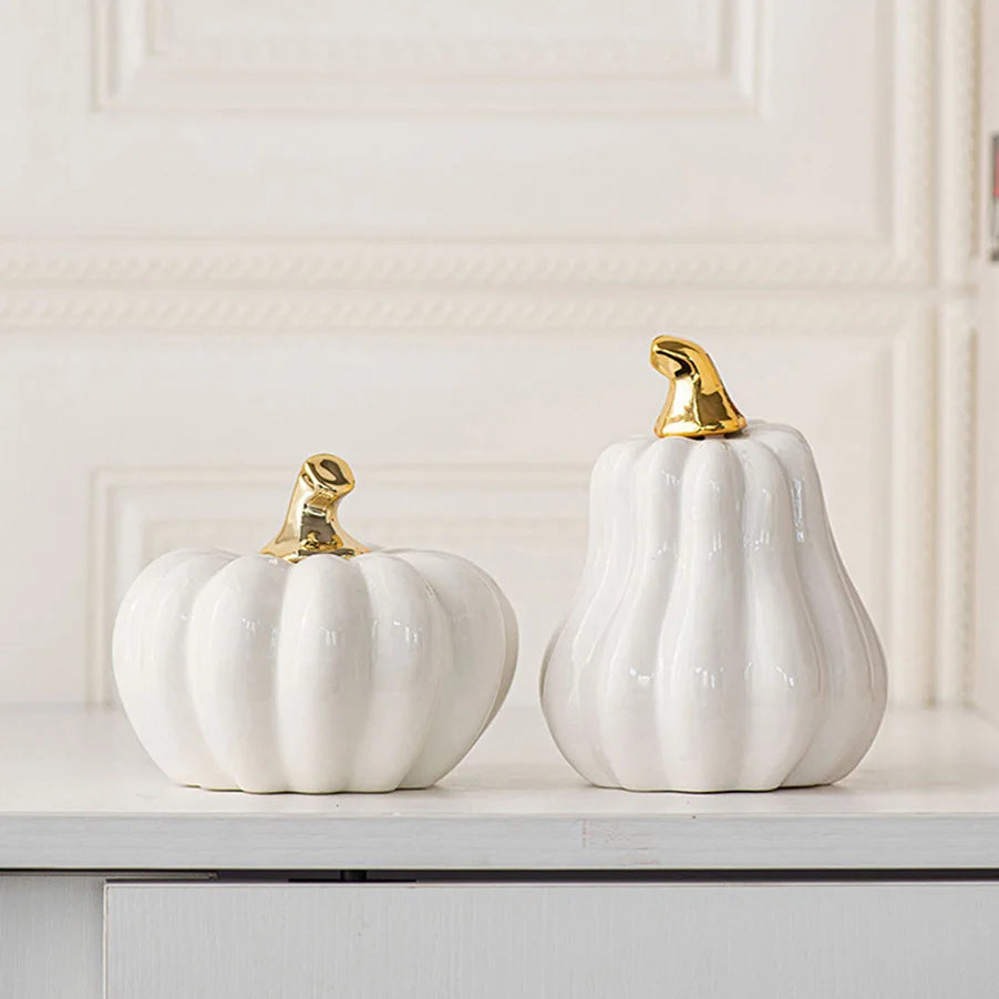 European Style Gold or White Ceramic Funny Vegetable Pumpkin Ornament Home Figurines Arts Crafts Desk Decor Statues Sculpture