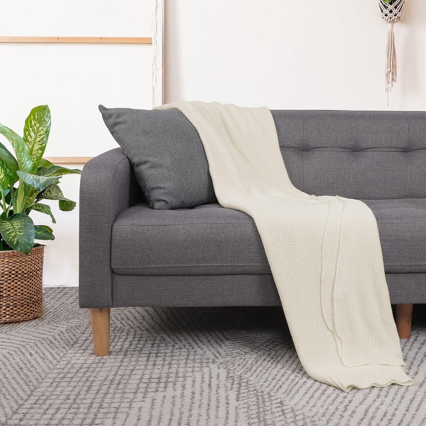 Cotton Knitted Throw Blanket - Beige 130X150Cm