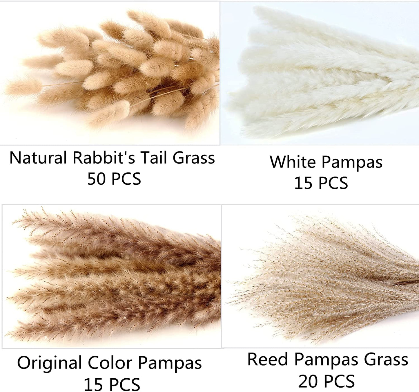 Dried Pampas Grass Decoration, 100 Pieces of Pampas Grass with Bunny Tails Dried Flowers, Reed Grass Bouquet for Wedding Boho Flowers and Home Table Decoration, Rustic Farmhouse Party