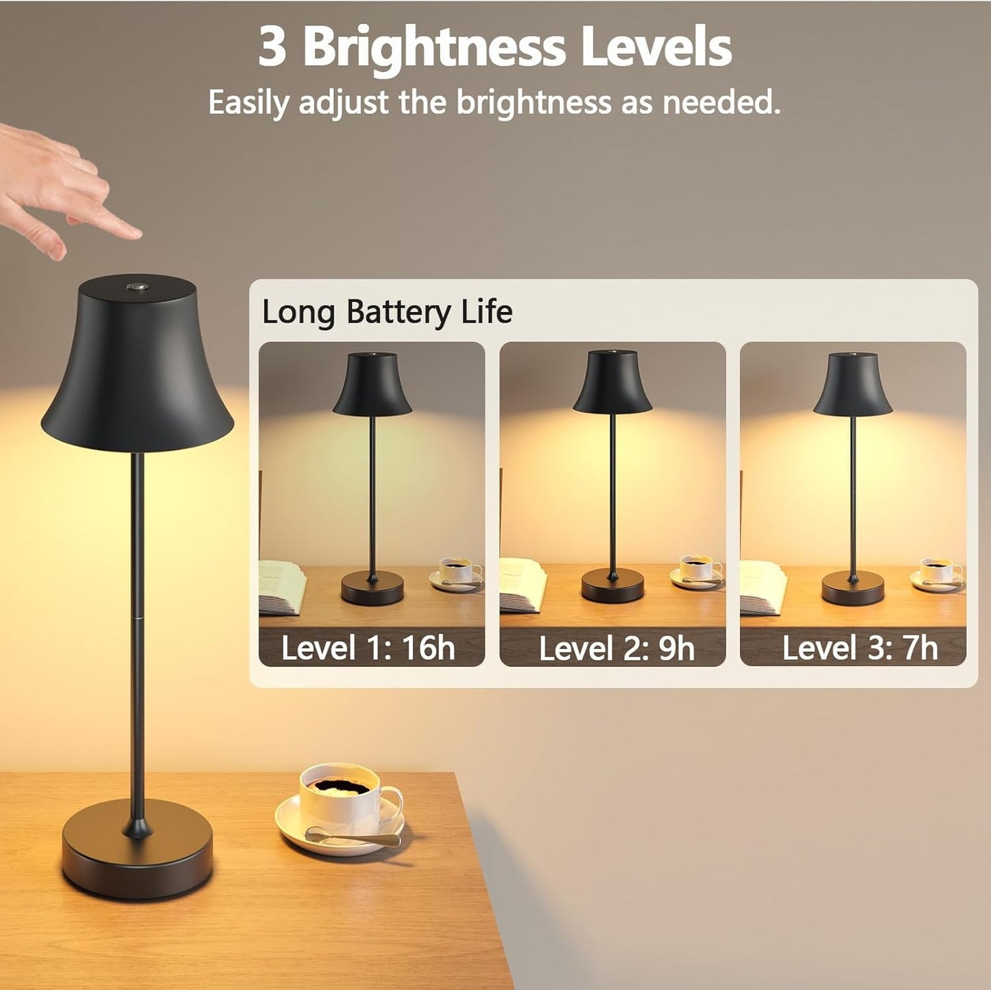 Rechargeable Table Lamp, Cordless Battery Operated Touch USB Table Lamp