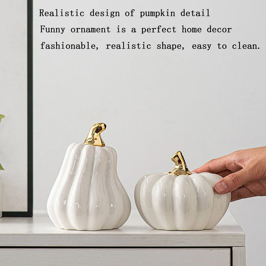 European Style Gold or White Ceramic Funny Vegetable Pumpkin Ornament Home Figurines Arts Crafts Desk Decor Statues Sculpture