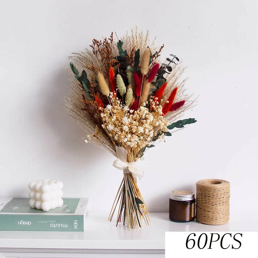 Natural Dried Flower Bouquet Pampas Grass Cotton Stems Bunny Tails Rustic Boho Home Decor Eucalyptus Lavender Wheat Wedding Gift
