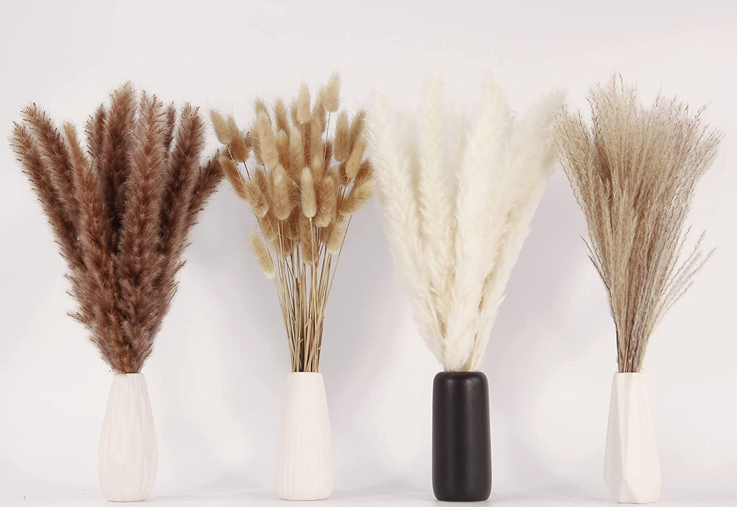 Dried Pampas Grass Decoration, 100 Pieces of Pampas Grass with Bunny Tails Dried Flowers, Reed Grass Bouquet for Wedding Boho Flowers and Home Table Decoration, Rustic Farmhouse Party
