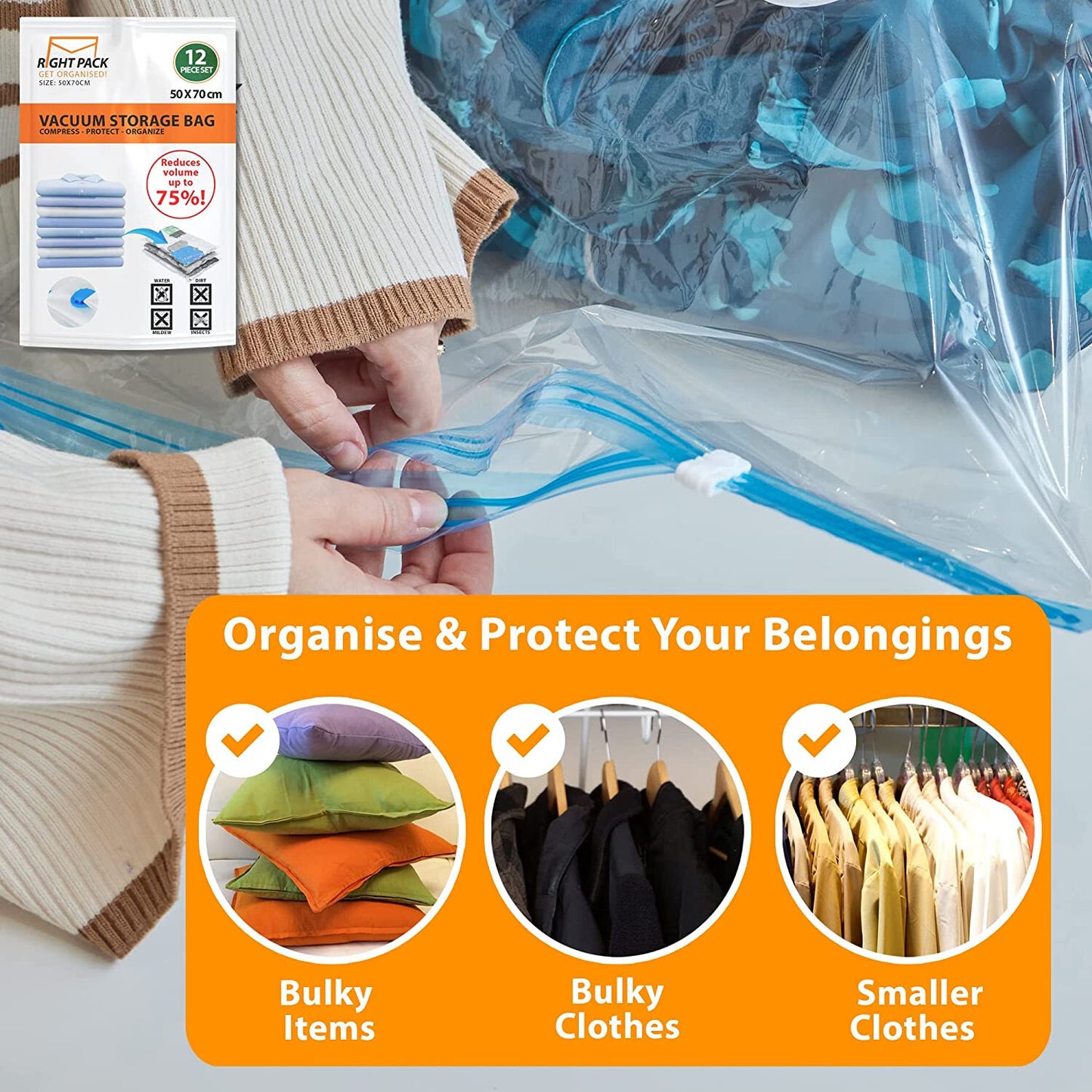 12 X LARGE SPACE SAVING VACUUM STORAGE BAGS CLOTHES BEDDING ORGANIZER VACUM
