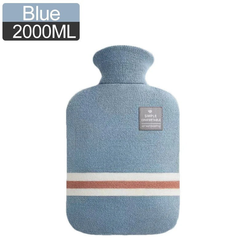 Hot Water Bottle with Soft Cosy Knitted or Faux Fur Cover in Assorted Colours 2L