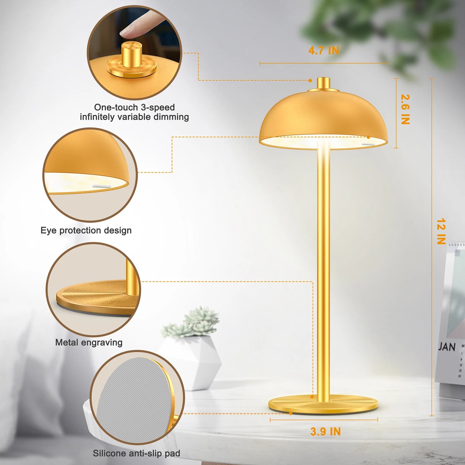 SUBORT Table Lamp for Bedroom Rechargeable Wireless Touch Lamp Camping Mushroom Creative Lamp Mood Light USB-C Desk Lamp
