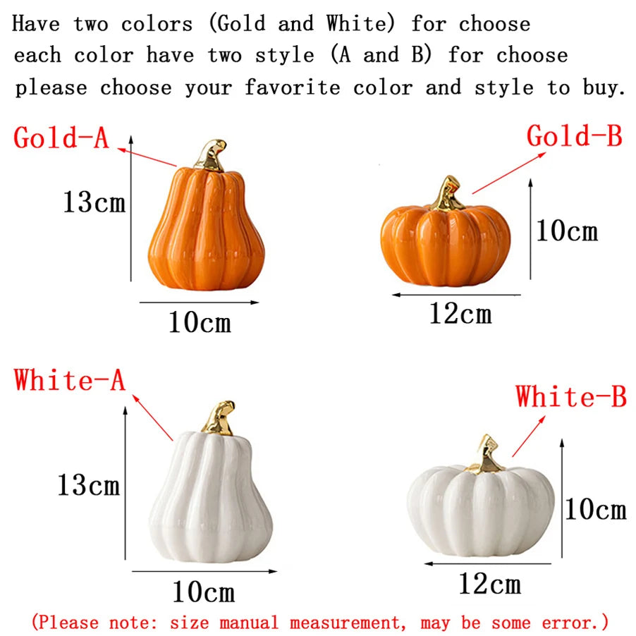 European Style Gold or White Ceramic Funny Vegetable Pumpkin Ornament Home Figurines Arts Crafts Desk Decor Statues Sculpture