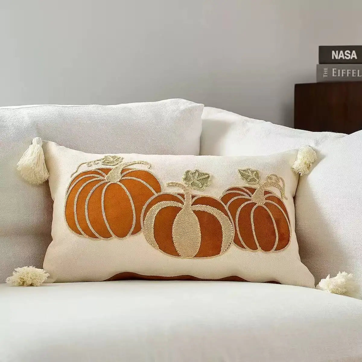 Pumpkin Tufted Velvet Throw Pillow Cover 30X50/45X45CM Autumn Cushion Cover Maple Leaves Decor Home Decorative Pillowcase
