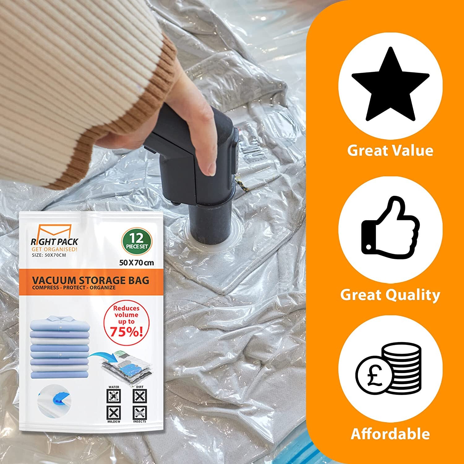 12 X LARGE SPACE SAVING VACUUM STORAGE BAGS CLOTHES BEDDING ORGANIZER VACUM