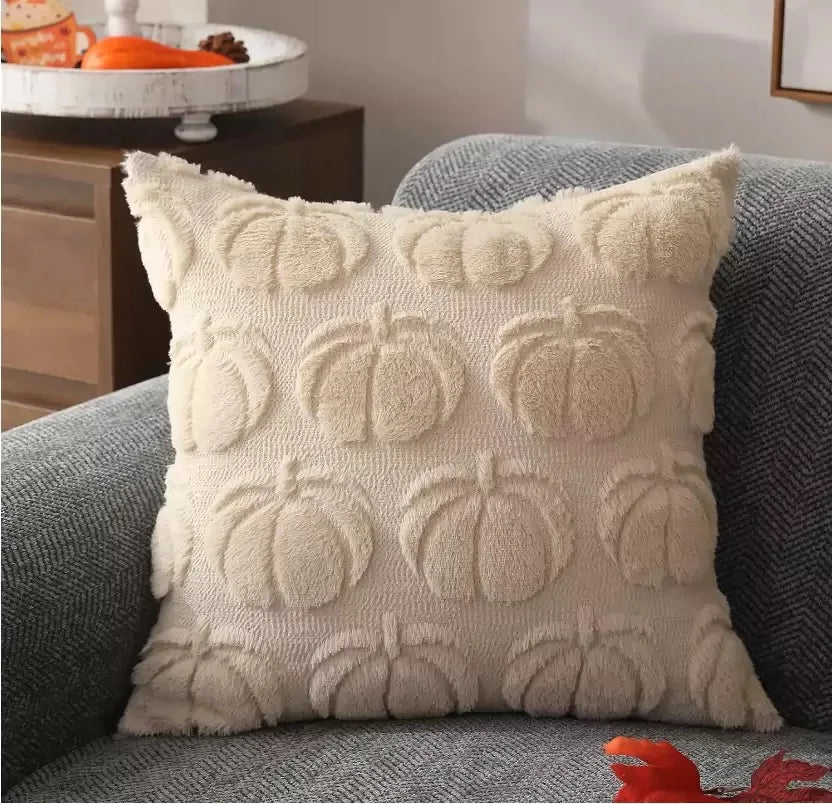 Fall Pumpkin Pillow Covers 45X45Cm Fall Decorations Autumn Yellow Throw Pillow Cases Soft Plush Faux Fur Wool Couch Cushion Case