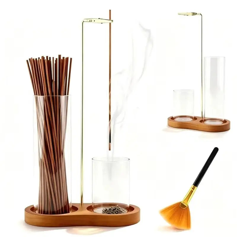 5Pcs-Minimalist Glass Incense Holder Transparent Creative Incense Holder Wooden Base Zen Style Glass Ash Catcher Practice