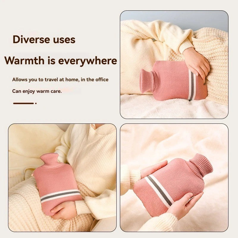 Hot Water Bottle with Soft Cosy Knitted or Faux Fur Cover in Assorted Colours 2L
