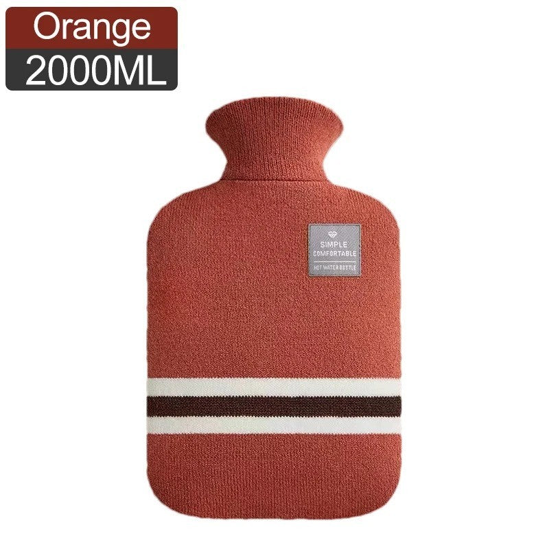Hot Water Bottle with Soft Cosy Knitted or Faux Fur Cover in Assorted Colours 2L