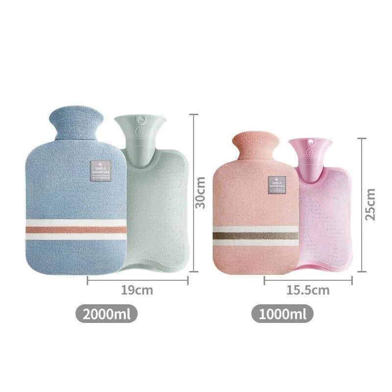 Hot Water Bottle with Soft Cosy Knitted or Faux Fur Cover in Assorted Colours 2L