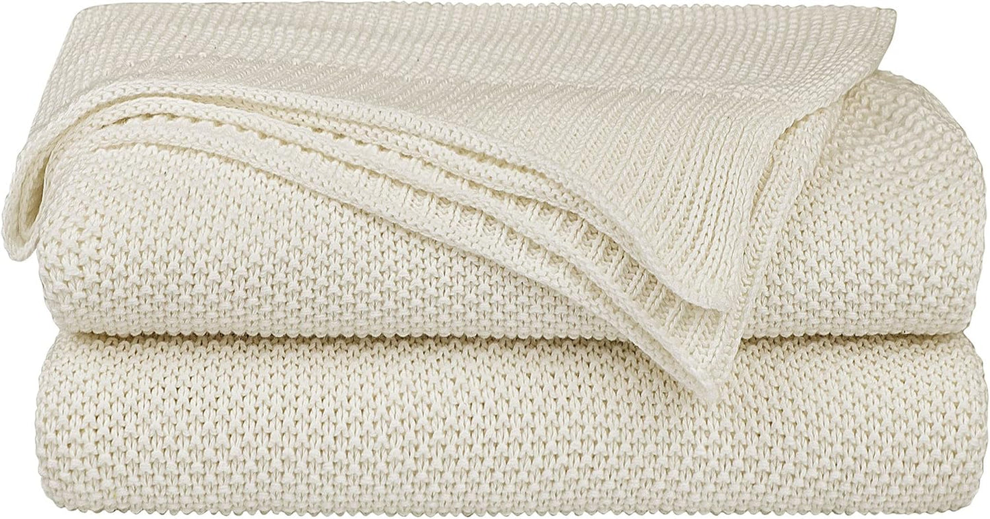 Cotton Knitted Throw Blanket - Beige 130X150Cm