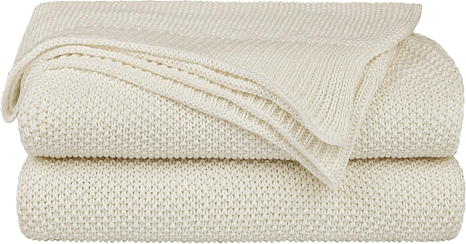 Cotton Knitted Throw Blanket - Beige 130X150Cm