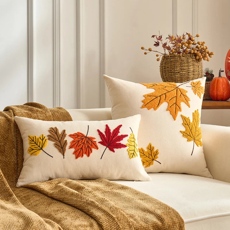 Pumpkin Tufted Velvet Throw Pillow Cover 30X50/45X45CM Autumn Cushion Cover Maple Leaves Decor Home Decorative Pillowcase