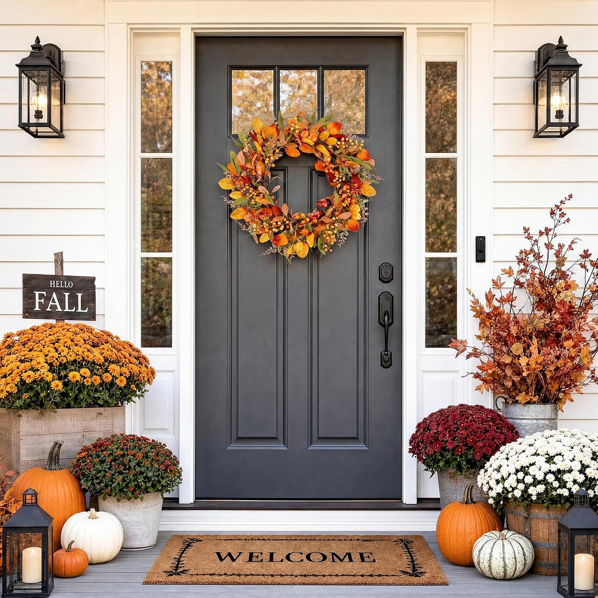 22" Fall Wreath for Front Door Pumpkin Artificial Wall Decor Autumn